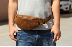 Vintage Brown Leather Men's Fanny Pack Coffee Waist Bag Chest Bag For Men - iwalletsmen