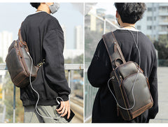 Vintage Brown Leather Men's One Shoulder Backpack Chest Bag Sling Crossbody Pack For Men - iwalletsmen