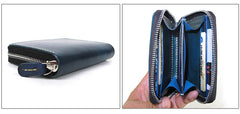 [On Sale] Handmade Blue Zipper Wallet Mens Leather Biker Chain Wallet Small Biker Wallets Zip Wallet - iwalletsmen