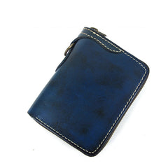 [On Sale] Handmade Blue Zipper Wallet Mens Leather Biker Chain Wallet Small Biker Wallets Zip Wallet - iwalletsmen