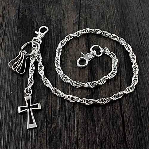 26'' Cross Biker Wallet Chain Silver Wallet Chain Long Pants