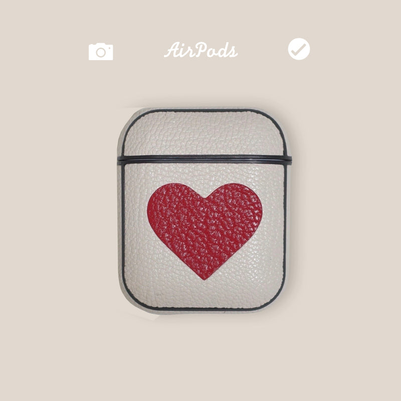 Personalized White&Red Heart Leather AirPods Pro Case Custom White Leather 1/2 AirPods Case Airpod Case Cover