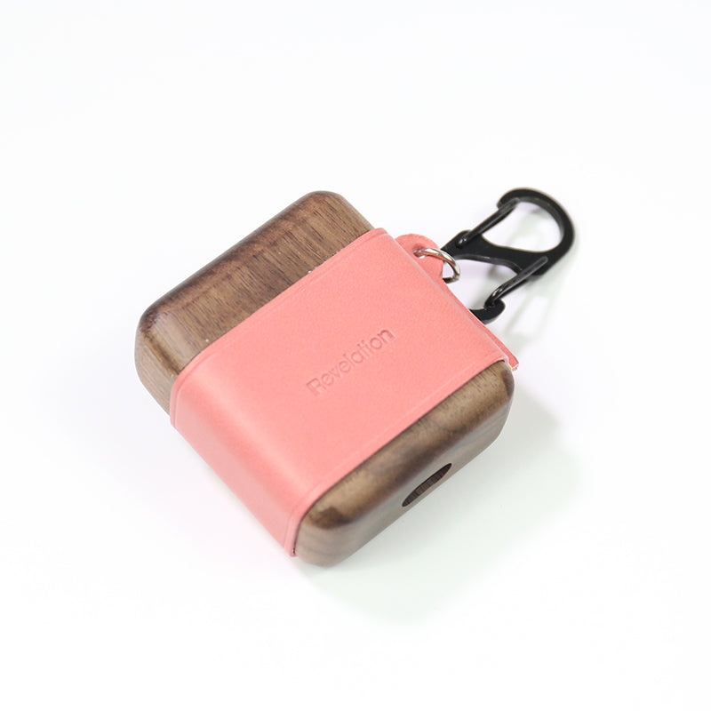 Pink Wood Leather AirPods 1/2 Case with Strap Pink Leather AirPods Case Airpod Case Cover