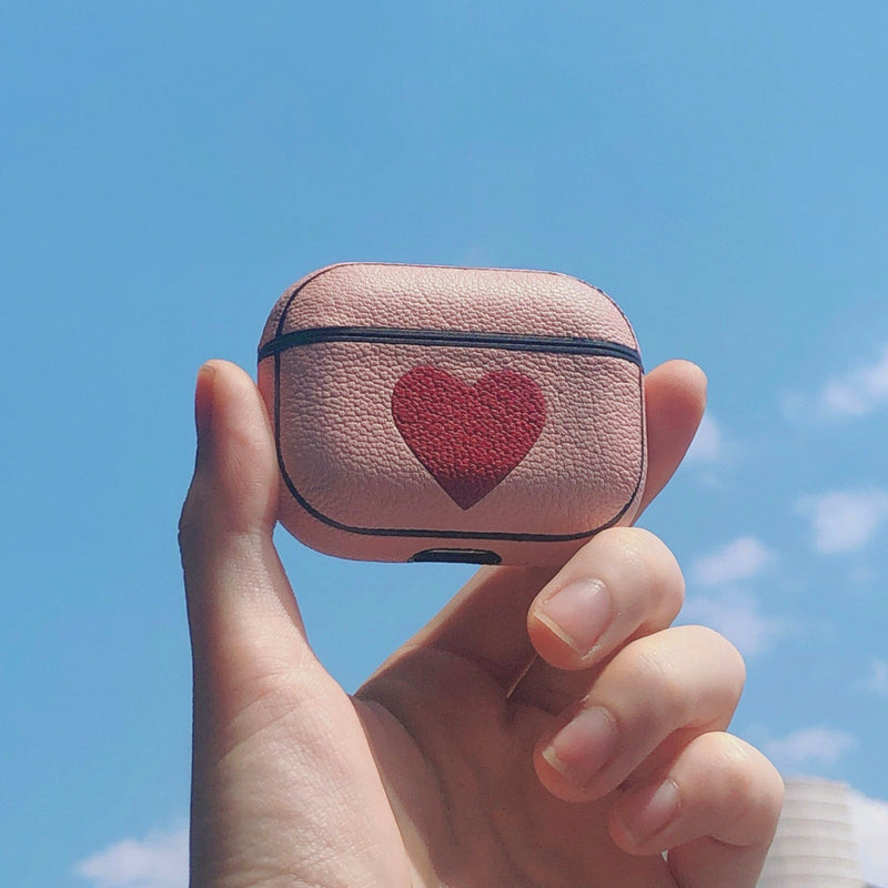 Personalized Pink&Red Heart Leather AirPods Pro Case Custom Pink Leather 1/2 AirPods Case Airpod Case Cover