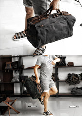 Black Waxed Canvas Gym Bag Weekend Travel Bag Canvas Mens Black Weekend Bag Duffle Bag For Men - iwalletsmen