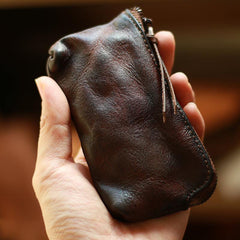 Vintage Slim Coffee Leather Mens Coin Wallet Zipper Coin Holder Change Pouch For Men - iwalletsmen