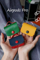 Green Leather AirPods Pro Case with Tassels Green Leather AirPods 1/2 Case Airpod Case Cover