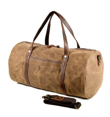 Gray Waxed Canvas Gym Bag Travel Bag Canvas Mens Barrel Weekender Bag Duffle Bag For Men - iwalletsmen