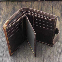 BADASS BLACK Coffee LEATHER MENS TRIFOLD SMALL BIKER WALLET Coffee CHAIN WALLET WALLET WITH CHAIN FOR MEN - iwalletsmen