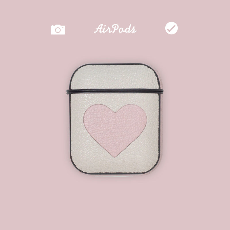 Personalized Pink&White Heart Leather AirPods Pro Case Custom White Leather 1/2 AirPods Case Airpod Case Cover
