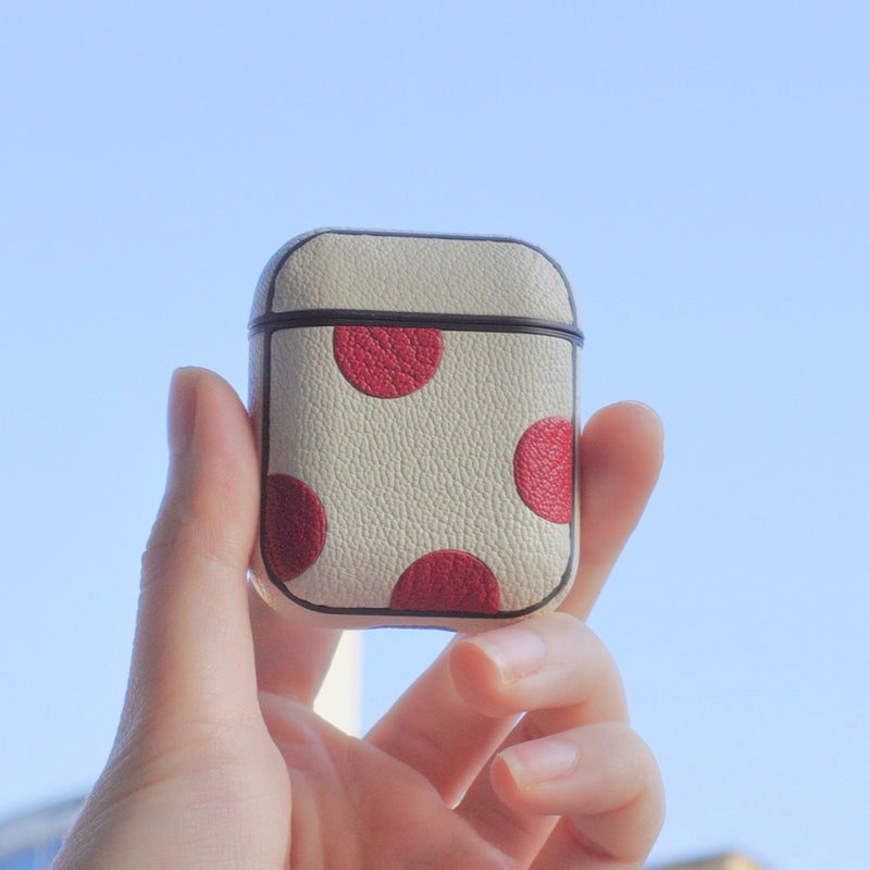 Personalized White&Red Spotted Leather AirPods Pro Case Custom White Leather 1/2 AirPods Case Airpod Case Cover