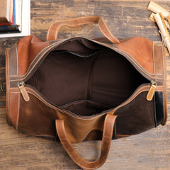 Leather Mens Travel Bag Color Blocks Weekender Bag Barrel Duffle Bag Overnight Bag for Men