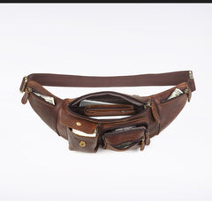 Vintage Brown Leather Men's Waist Bag Fanny Pack Hip Pack For Men - iwalletsmen