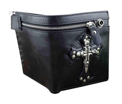Punk Black Leather Men's Small Biker Wallet Chain Wallet Skull Cross billfold Wallet with Chain For Men - iwalletsmen