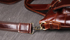 Red Brown Oily Leather Mens 14 inches Large Laptop Work Bag Handbag Briefcase Shoulder Bags Business Bags For Men - iwalletsmen