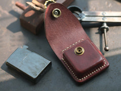 Red Brown Handmade Leather Mens Zippo Lighter Case With Belt Loop Cool Standard Zippo Lighter Holders For Men - iwalletsmen