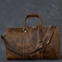 Retro Brown Leather Men's Business Overnight Bag Large Travel Bag Duffel Bag Weekender Bag For Men - iwalletsmen