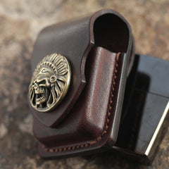 Cool Mens Leather Indian Zippo Lighter Cases with Loop Zippo lighter Holder with clips - iwalletsmen
