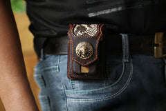 Vintage Leather Mens Skull Cool Cigarette Holder Case with lighter Holder for Men - iwalletsmen