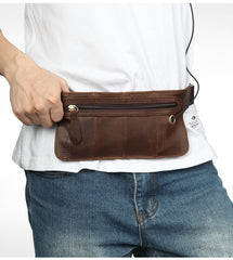 Vintage Leather Slim Fanny Pack Mens Waist Bag Hip Pack Belt Bag for Men - iwalletsmen