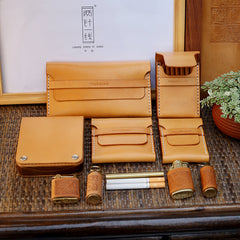 Cool Wooden Leather Mens 20pcs Cigarette Case Custom Beige Cigarette Holder for Men - iwalletsmen
