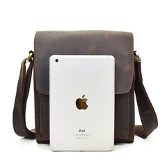 Genuine Leather Mens Messenger Bag Vertical iPad Shoulder Bag For Men