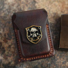Cool Mens Leather Skull Zippo Lighter Cases with Loop Zippo lighter Holder with clips - iwalletsmen