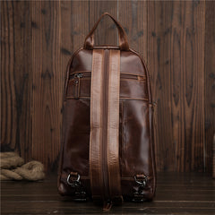 Cool Brown Leather Men's Sling Bag One Shoulder Backpack Black Sling Crossbody Pack For Men - iwalletsmen