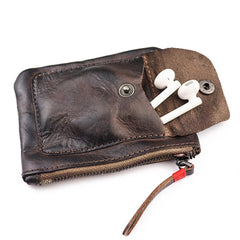 Vintage Brown Leather Men's Coin Wallet Black Small billfold Wallet For Men - iwalletsmen