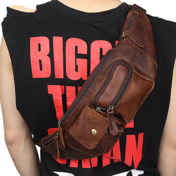 Vintage Leather Fanny Pack Mens Waist Bag Hip Pack Belt Bag for