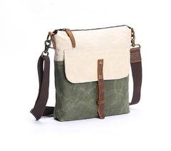 Wax Canvas Leather Mens Small Waterproof Vertical Green Side Bag Courier Bag Messenger Bag for Men - iwalletsmen