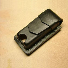 Handmade Black Leather Mens Slim Zippo Lighter Case Black Slim Zippo Lighter Holder with Belt Loop for Men - iwalletsmen