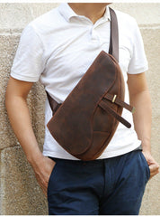 Brown Leather Sling Bag for Men 