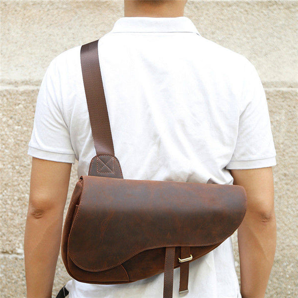 Dark Brown Leather Sling Bag for Men 