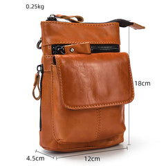 Yellow Brown Leather Belt Pouch Mens Shoulder Bag Waist Bag BELT BAG Cell Phone Holster For Men