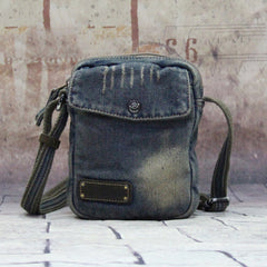 Blue Denim Small Side Bag Mens Denim Vertical Phone Shoulder Bag Vintage Denim Mini Crossbody Bag For Women