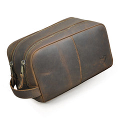 Dark Brown Leather Toiletry Bag 