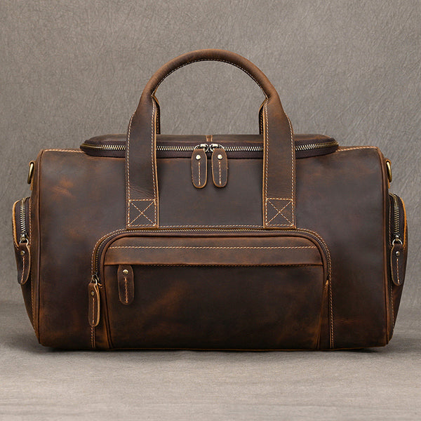 Small Leather Weekender Bag for Men Long Weekend Shoulder Bag - iwalletsmen