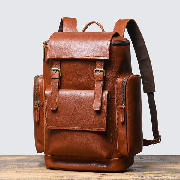 Brown Large Leather Backpack for 15 inch Laptop 