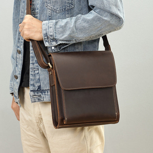 Brown Vertical Messenger Bag for Men 