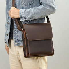 Brown Vertical Messenger Bag for Men 