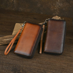 Leather Double Zip Around Wallet for Men Long Mens Double Zip Wallet Wristlet - iwalletsmen