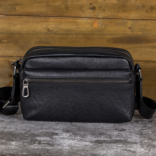  Mens Black Leather Crossbody Bag - iwalletsmen