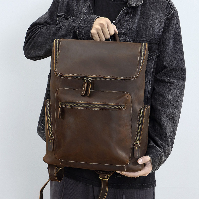 Dark Brown Leather 15 inch Laptop Backpack 