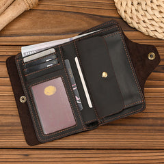 Mens Wallet With Lots of Card Slots Leather Vertical Wallet with Buckle 