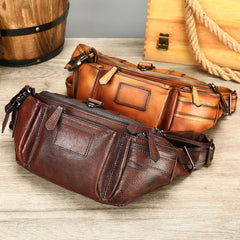 Brown Leather Sling Bag Waist Bag for Men 