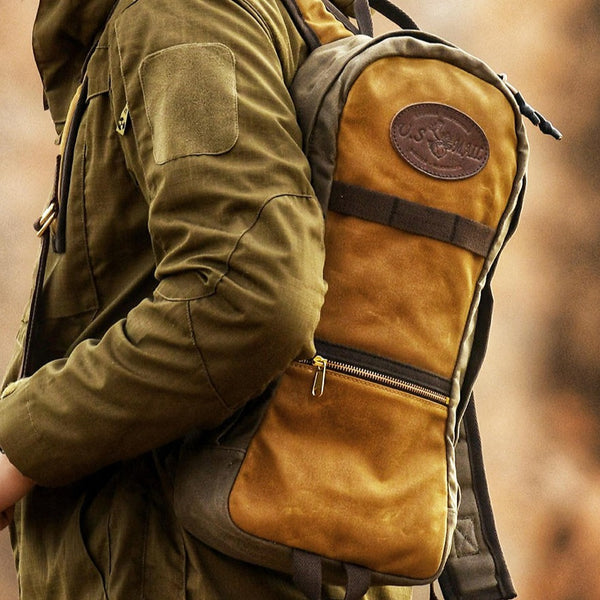 Khaki Canvas Mens Waterproof Slim Backpack Waxed Canvas Backpack for Men
