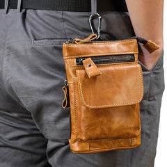 Brown Leather Belt Pouch Mens Shoulder Bag Waist Bag BELT BAG Cell Phone Holster For Men
