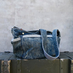Vintage Blue Denim Messenger Bag - open view - iwalletsmen