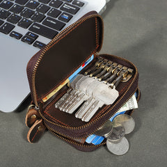 key wallet case Mens Double Zipper Leather Key Wallet Key Holder Car Key Wallet Key Case Wallet For Men